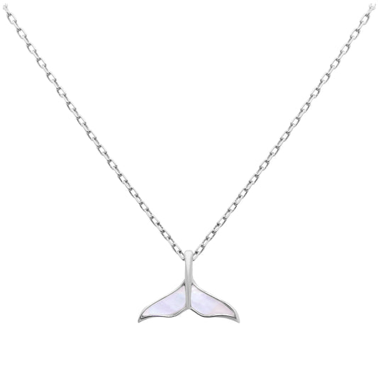 Collier queue de baleine en argent sterling et nacre, 45 cm