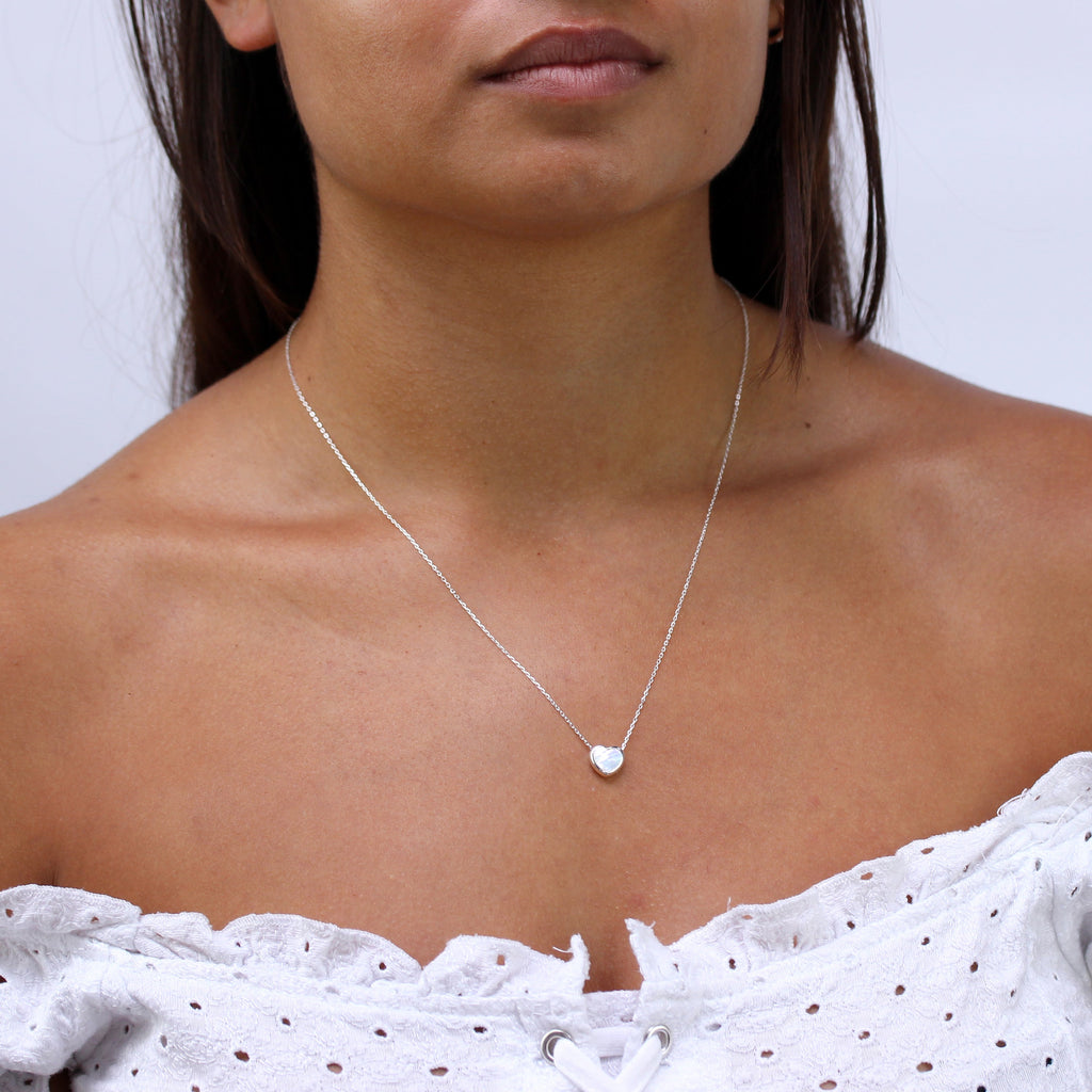 Collier cœur en argent sterling et nacre de 45,7 cm