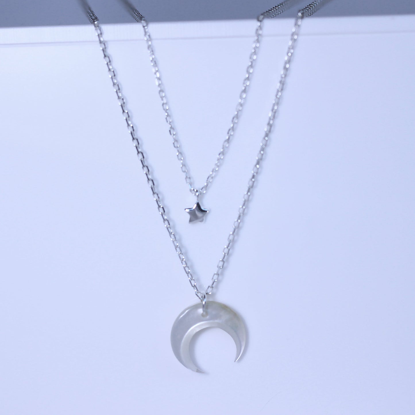 Collier double couche en argent sterling avec étoile et croissant de lune