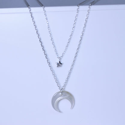 Collier double couche en argent sterling avec étoile et croissant de lune