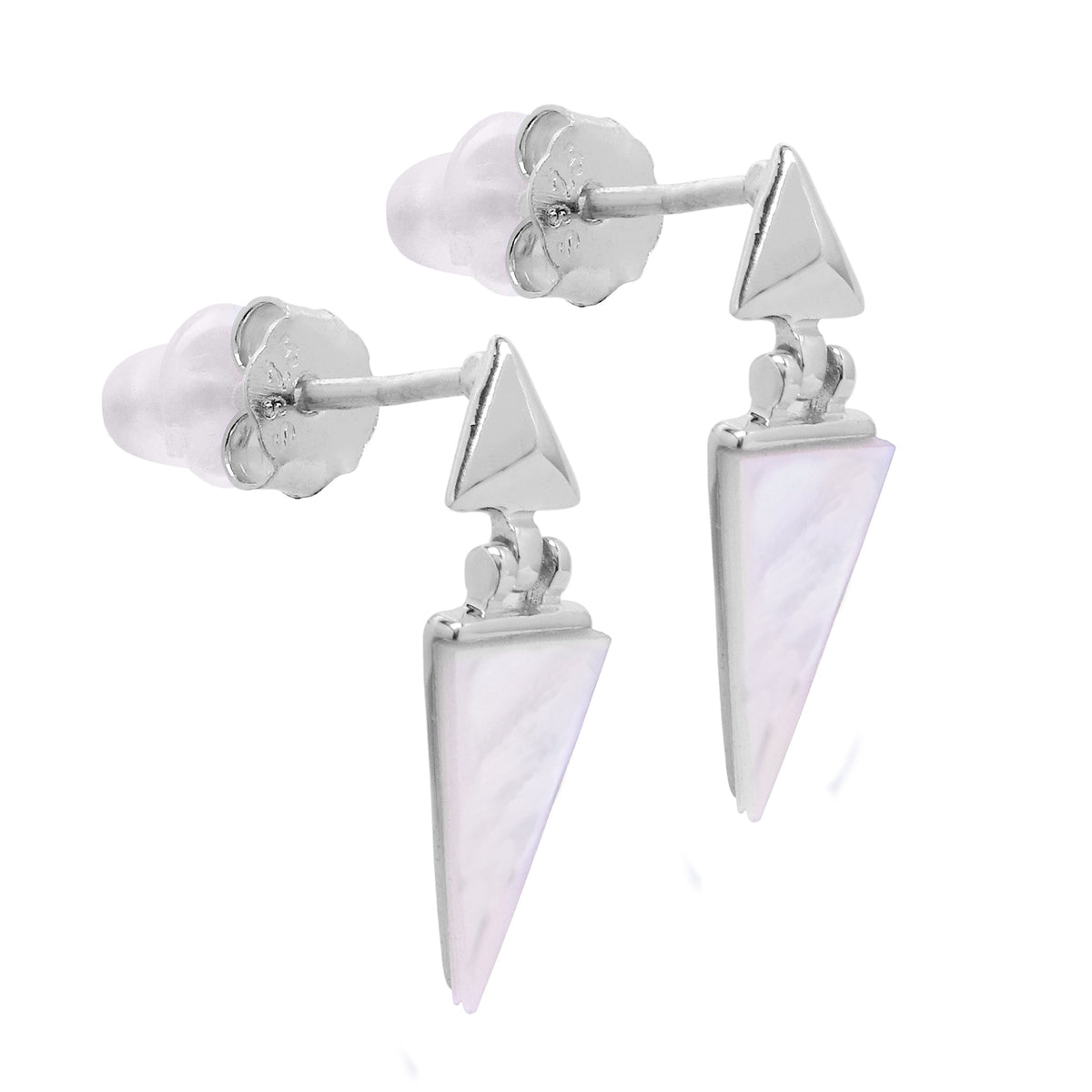 Boucles d'oreilles pendantes triangulaires en argent sterling et nacre