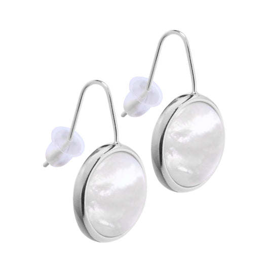 Boucles d'oreilles pendantes rondes en argent sterling et nacre