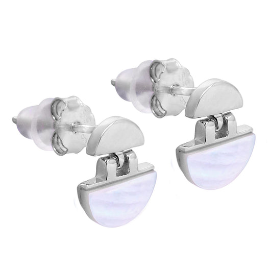 Boucles d'oreilles pendantes rondes en argent sterling et nacre fendue