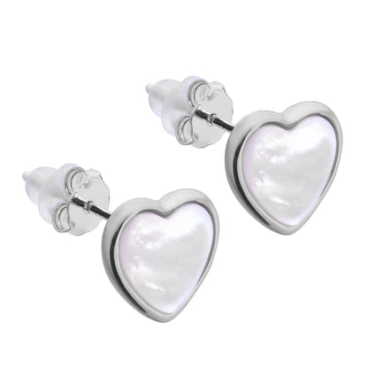 Boucles d'oreilles à tige en argent sterling et nacre en forme de cœur