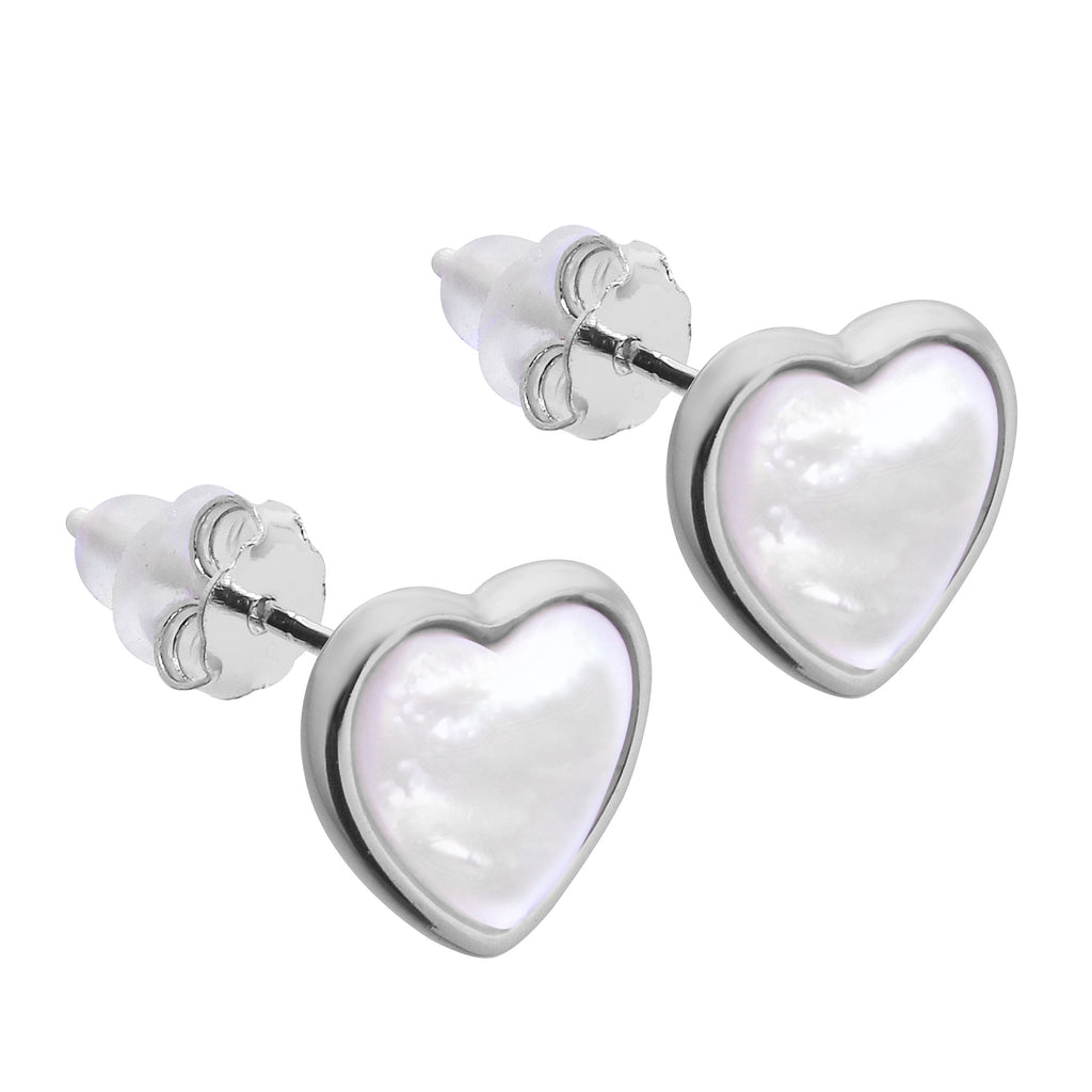 Boucles d'oreilles à tige en argent sterling et nacre en forme de cœur