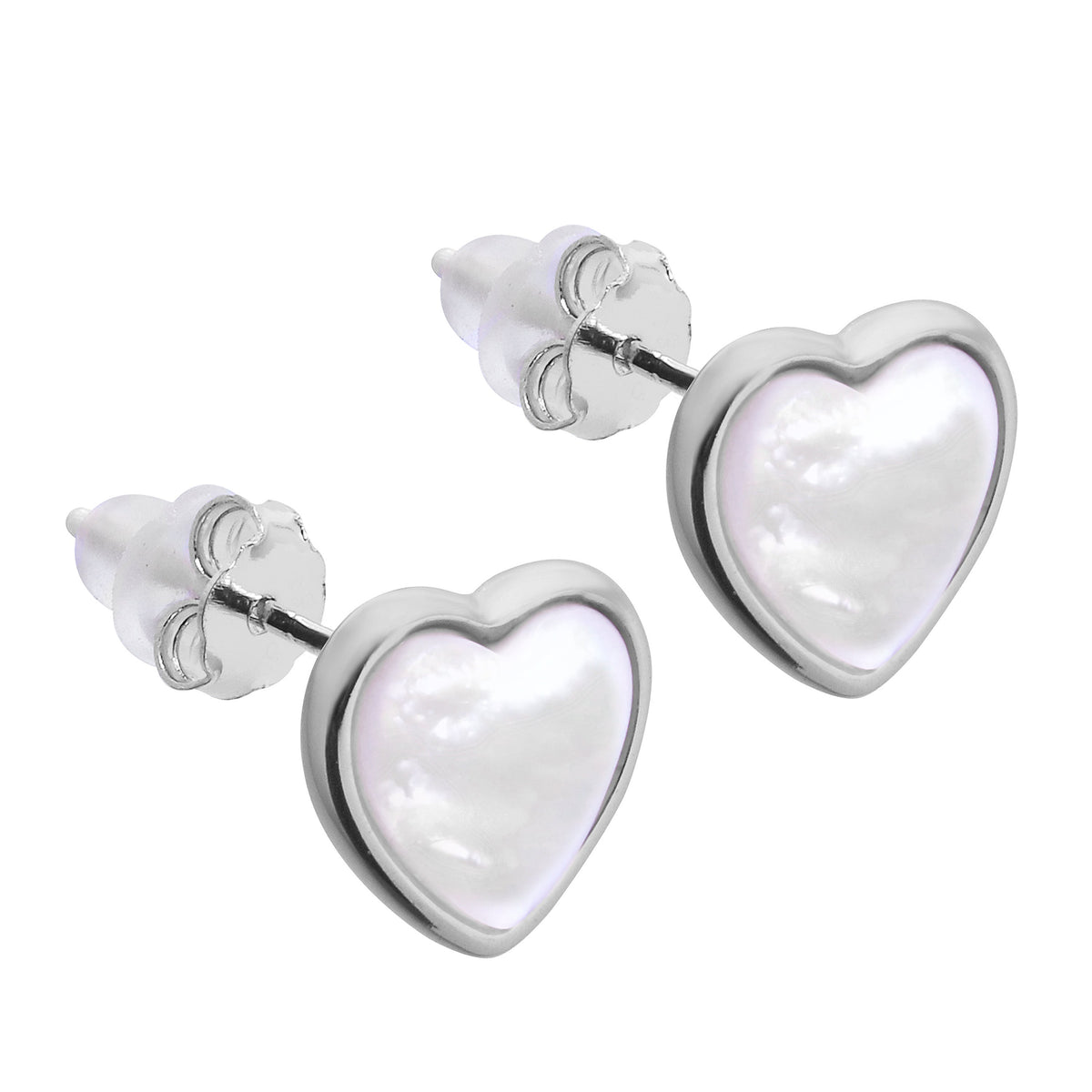 Boucles d'oreilles à tige en argent sterling et nacre en forme de cœur