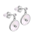 Boucles d'oreilles pendantes rondes en argent sterling, nacre et zircone cubique