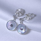 Boucles d'oreilles pendantes rondes en argent sterling, nacre et zircone cubique