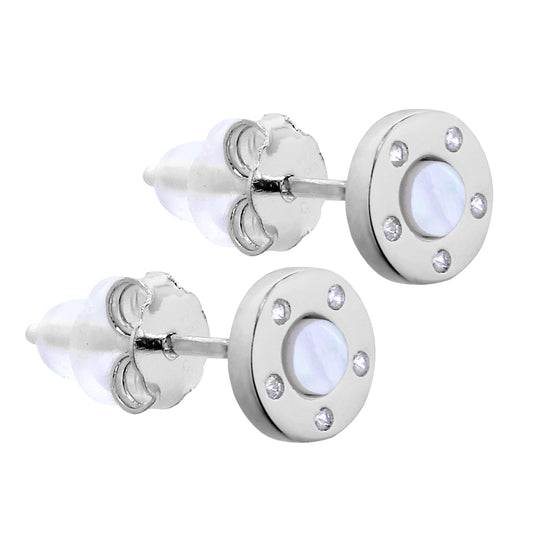 Boucles d'oreilles à tige rondes en argent sterling, nacre et zircone cubique