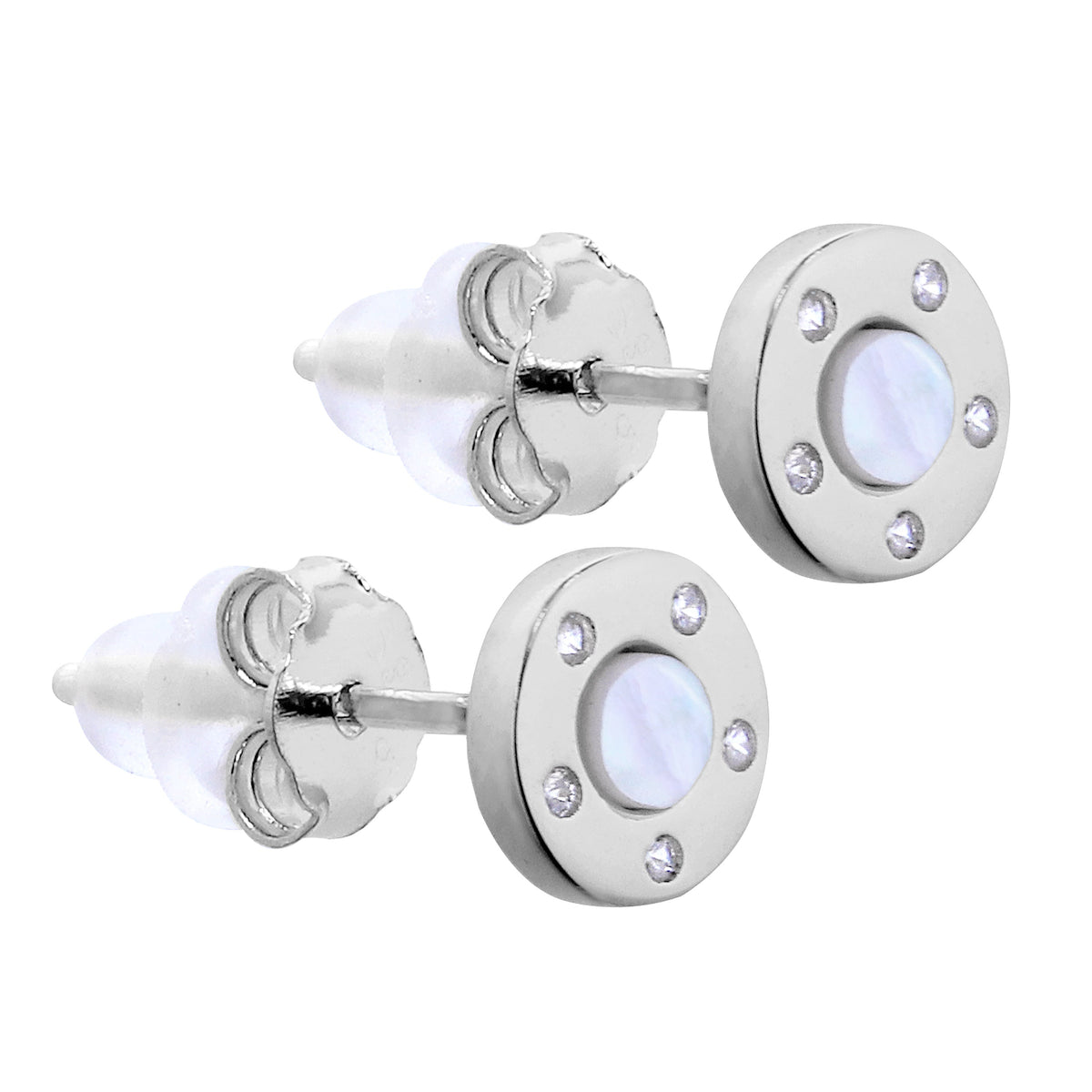 Boucles d'oreilles à tige rondes en argent sterling, nacre et zircone cubique