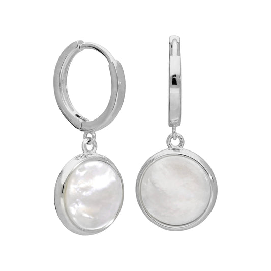 Boucles d'oreilles créoles rondes en argent sterling avec breloques en nacre