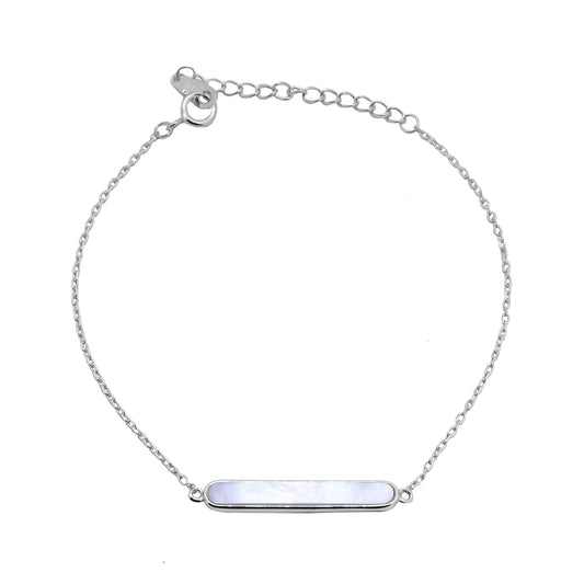 Bracelet réglable en argent sterling avec barre en nacre de 18 à 20 cm