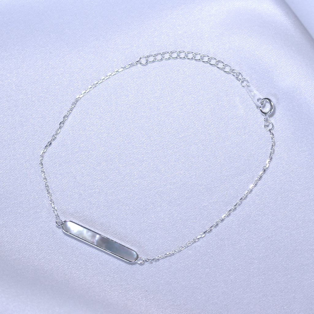 Bracelet réglable en argent sterling avec barre en nacre de 18 à 20 cm