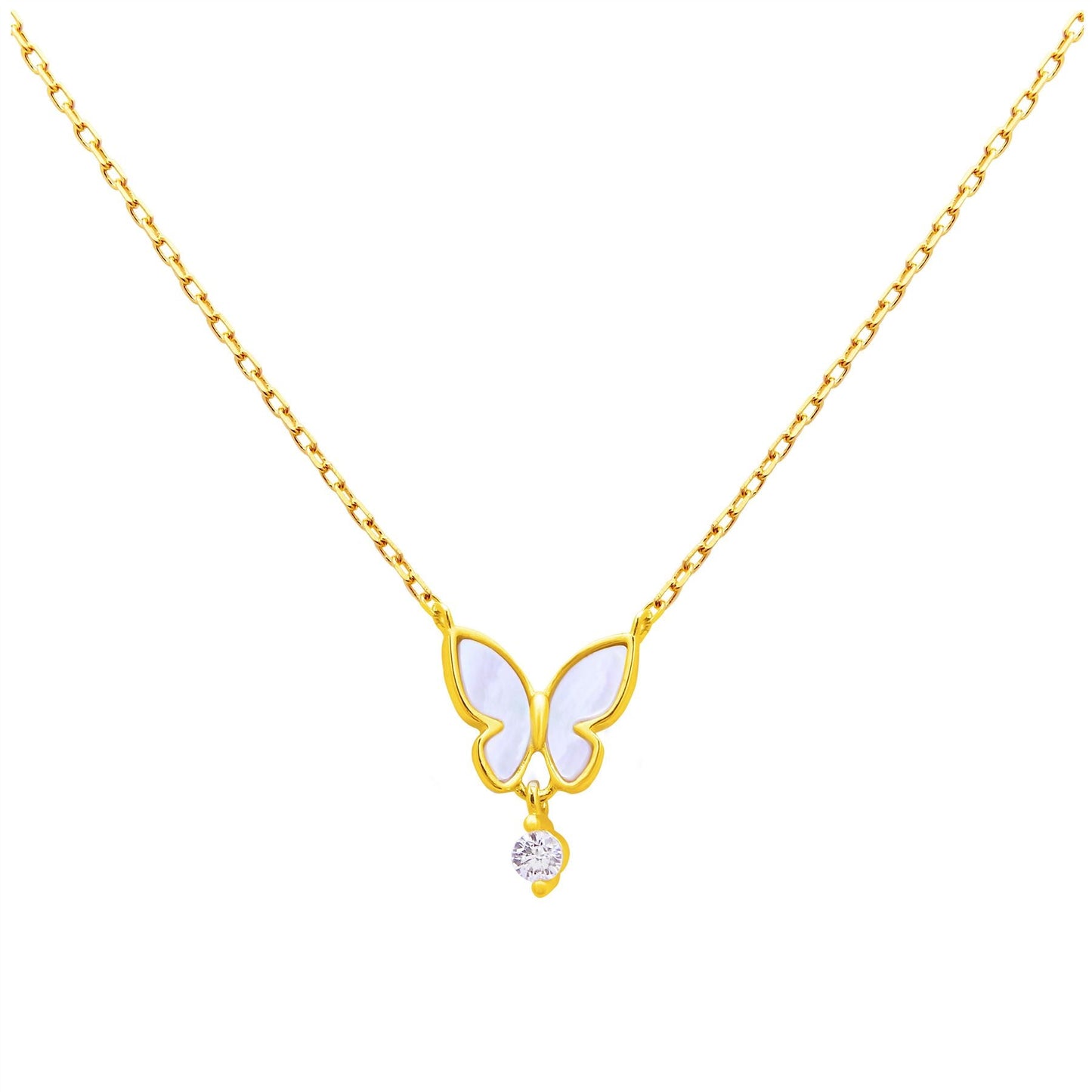 Collier papillon en argent sterling plaqué or et zircone cubique, 45 cm