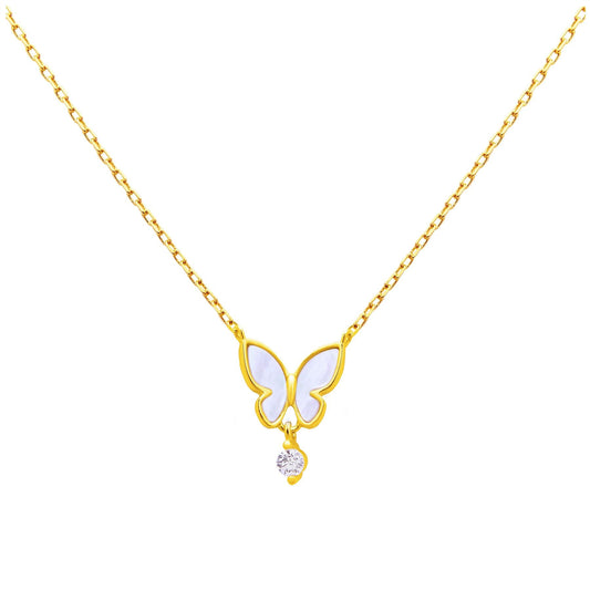 Collier papillon en argent sterling plaqué or et zircone cubique, 45 cm