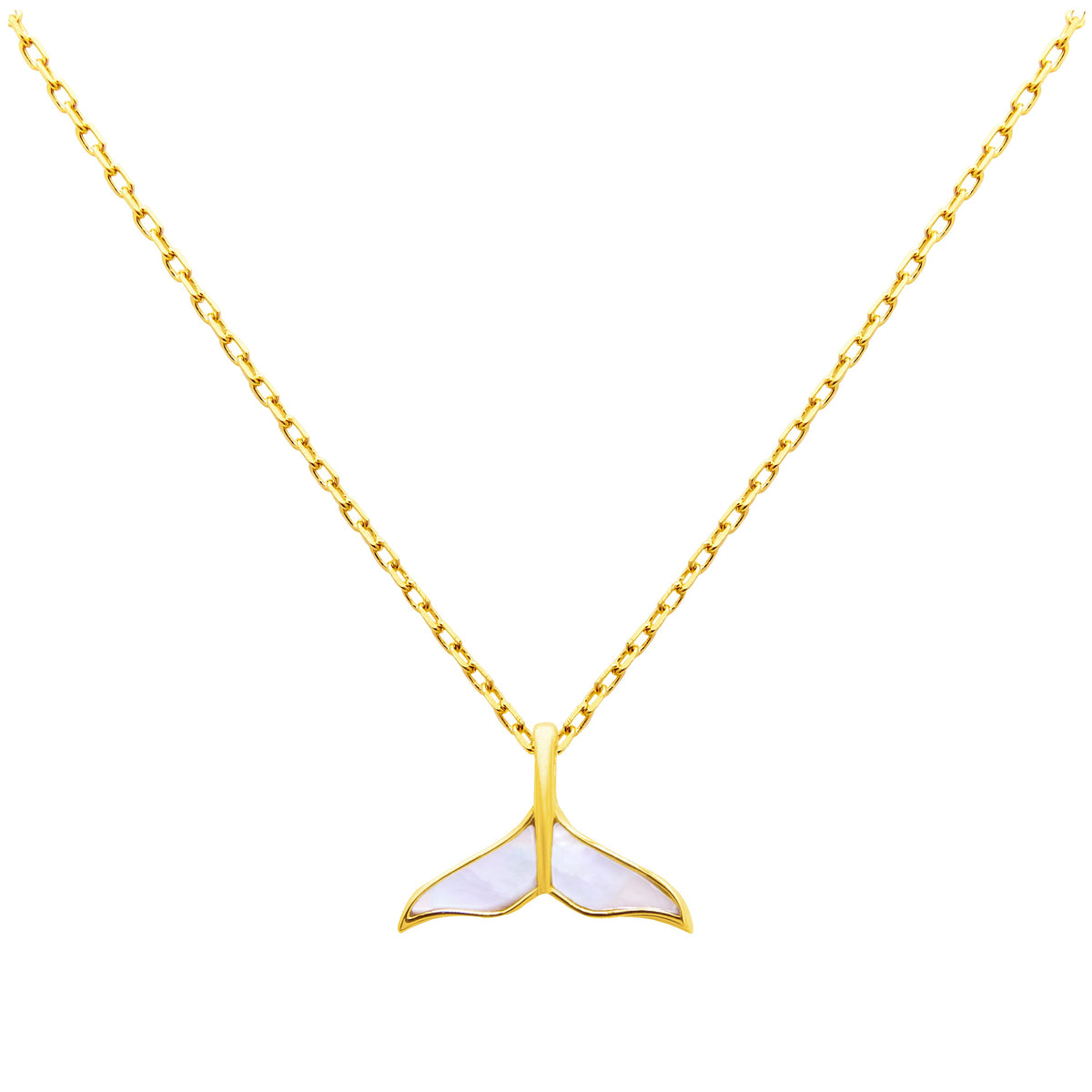 Collier queue de baleine en argent sterling plaqué or et nacre - 45,7 cm