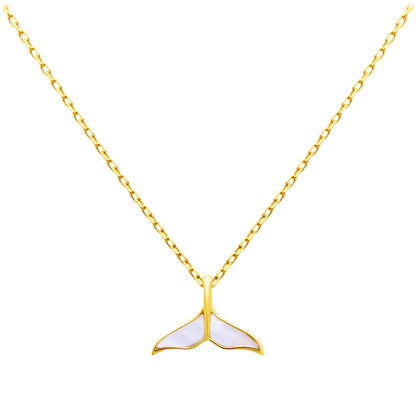 Collier queue de baleine en argent sterling plaqué or et nacre - 45,7 cm