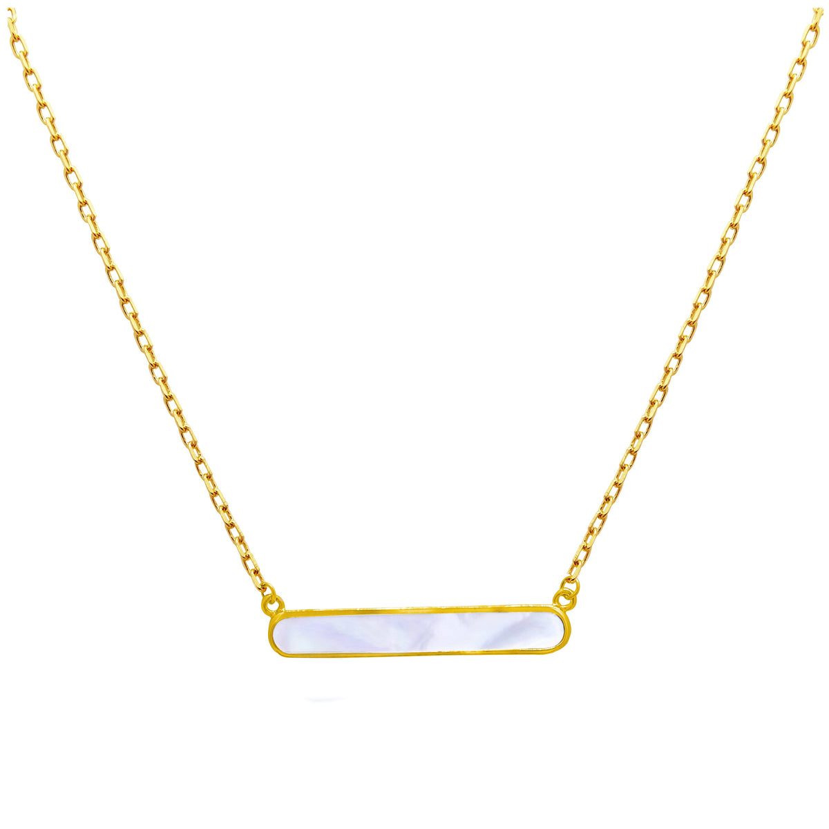 Collier en argent sterling plaqué or avec barre en nacre 45 cm