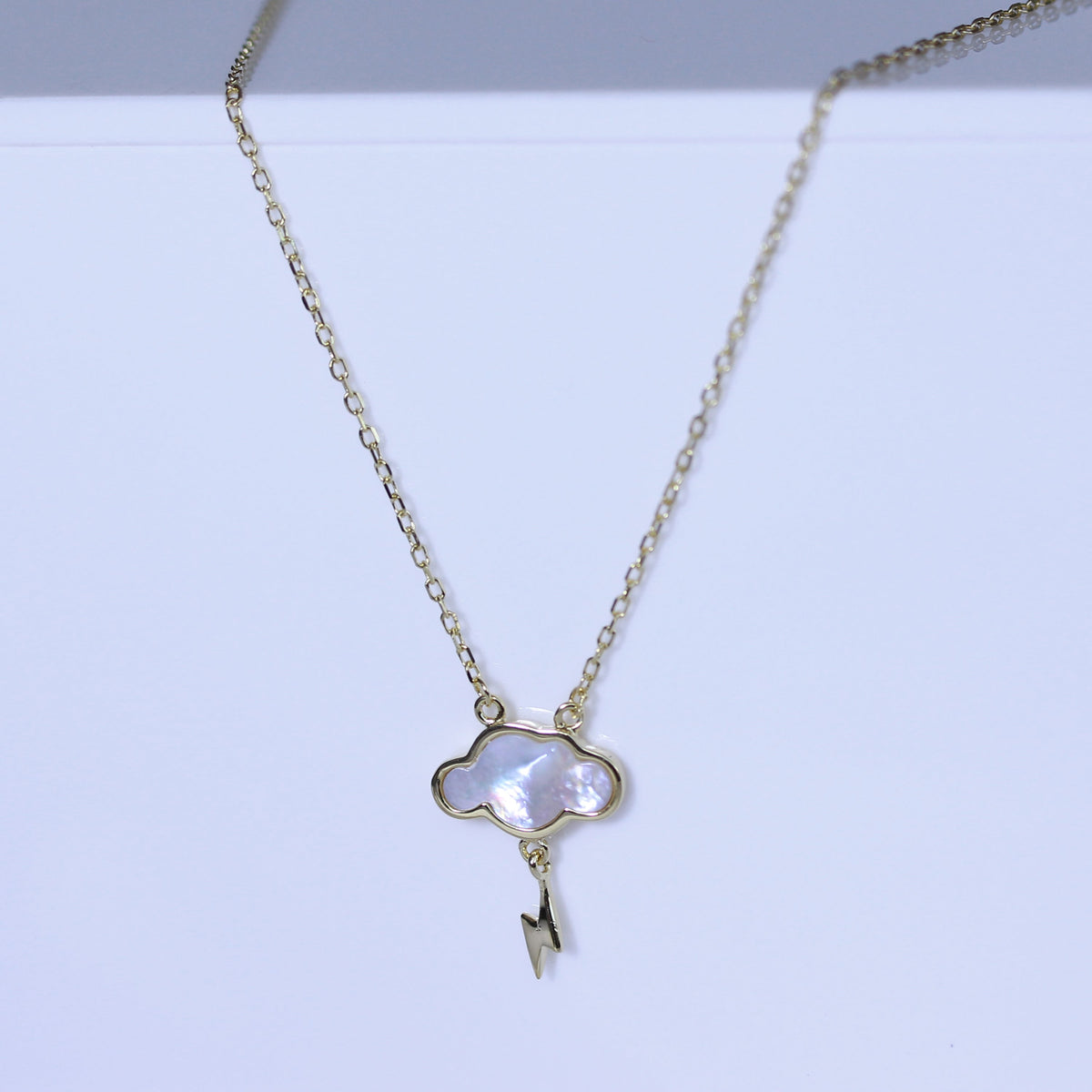 Collier éclair en argent sterling plaqué or et nacre