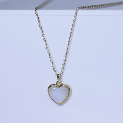 Collier cœur en argent sterling plaqué or et nacre