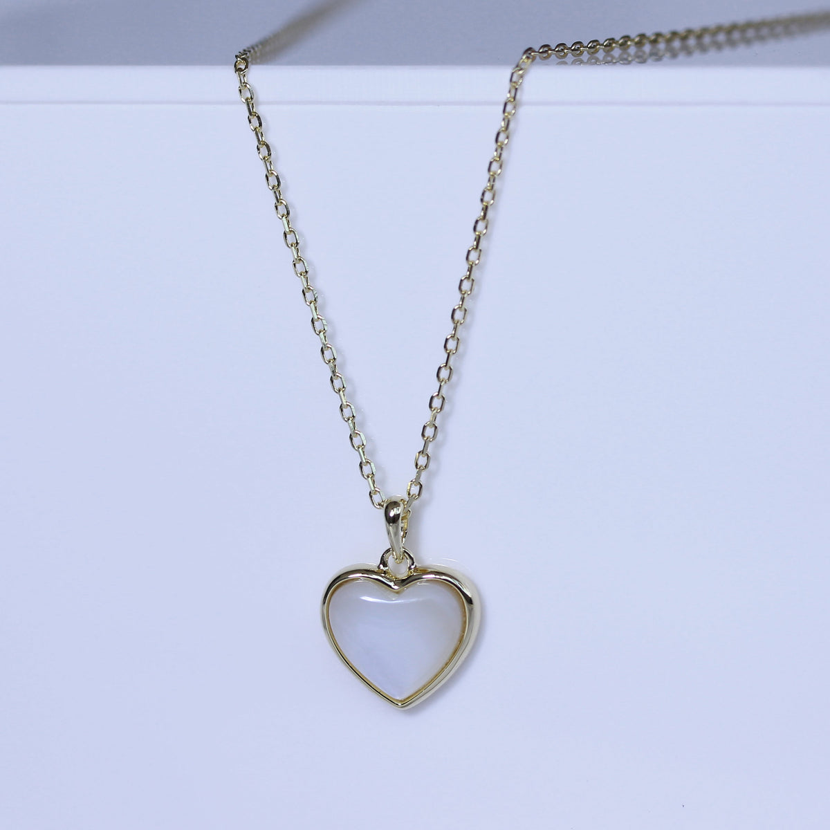 Collier cœur en argent sterling plaqué or et nacre