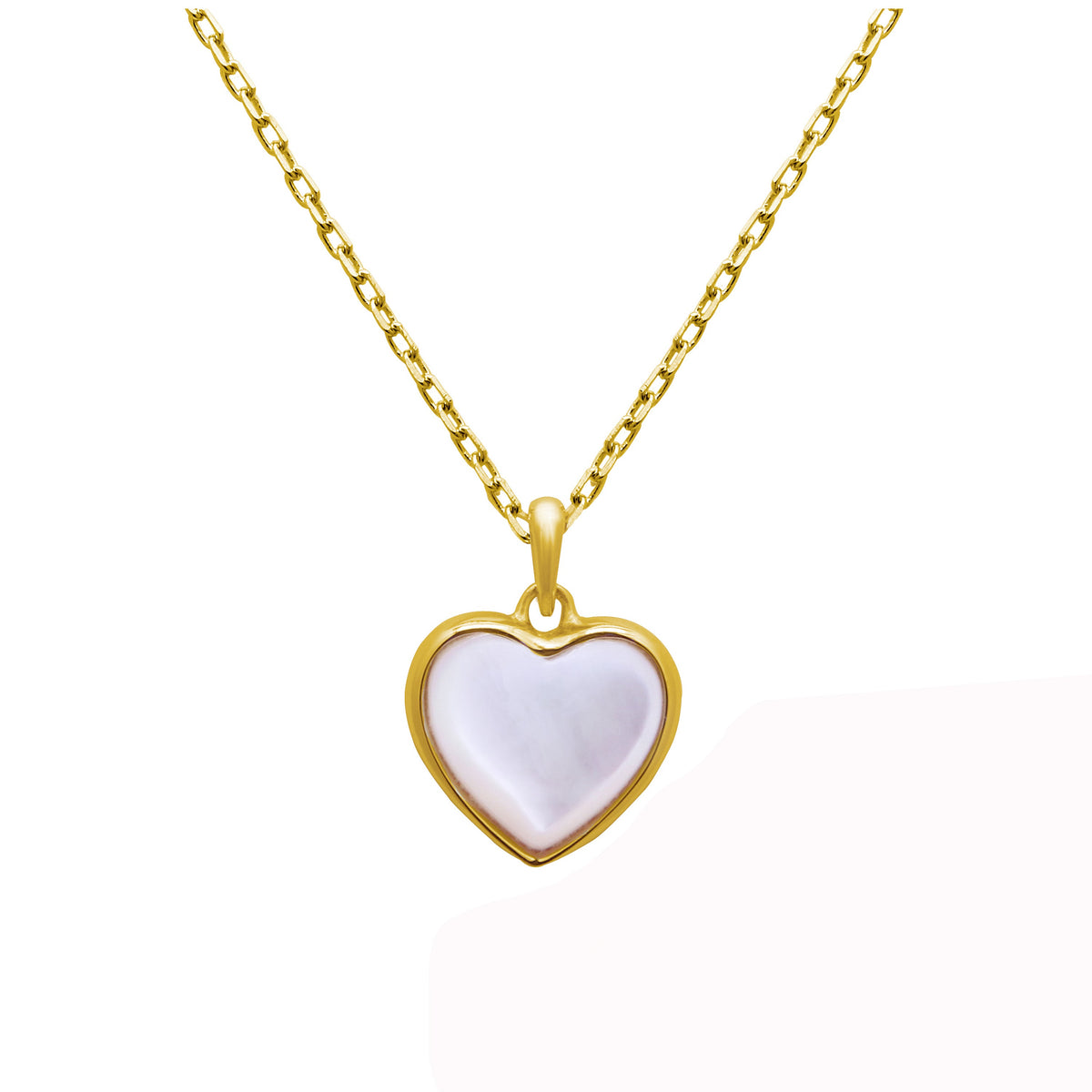 Collier cœur en argent sterling plaqué or et nacre
