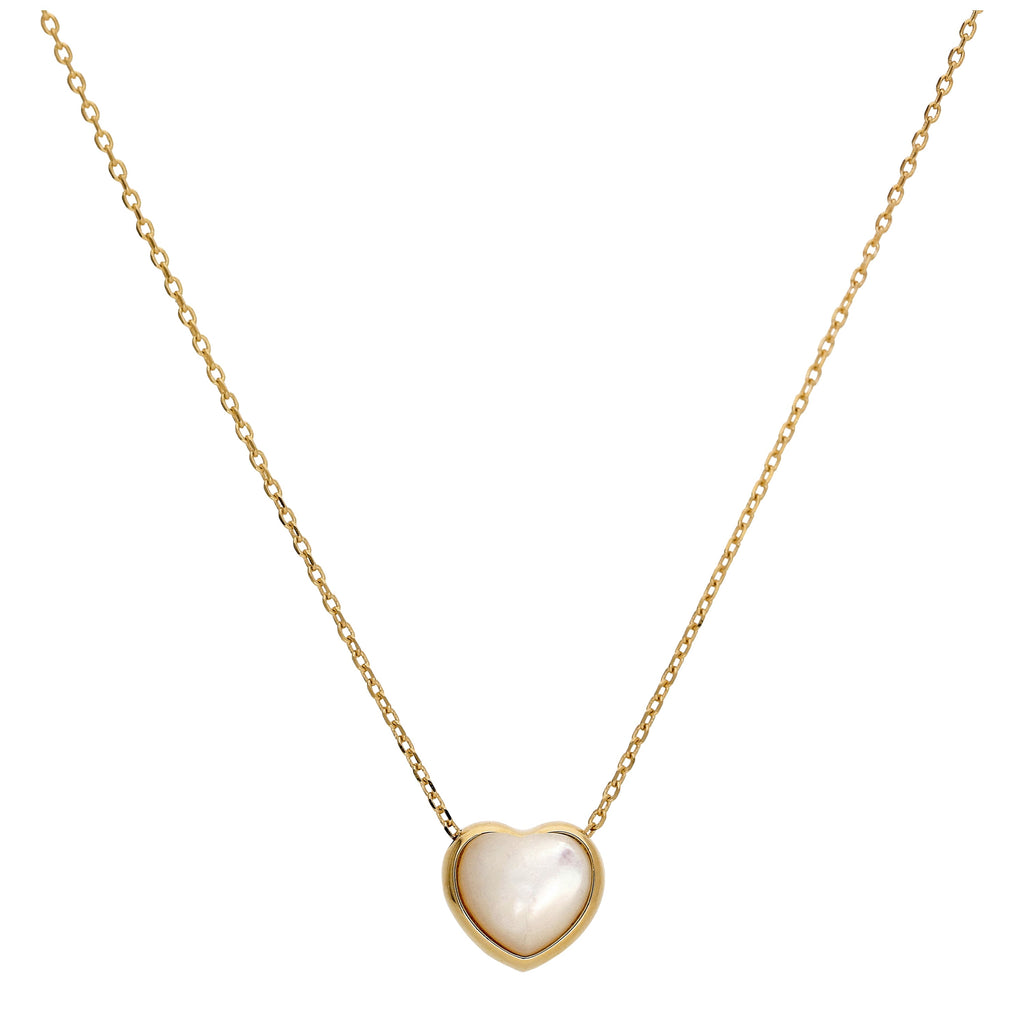 Collier cœur en argent sterling plaqué or et nacre