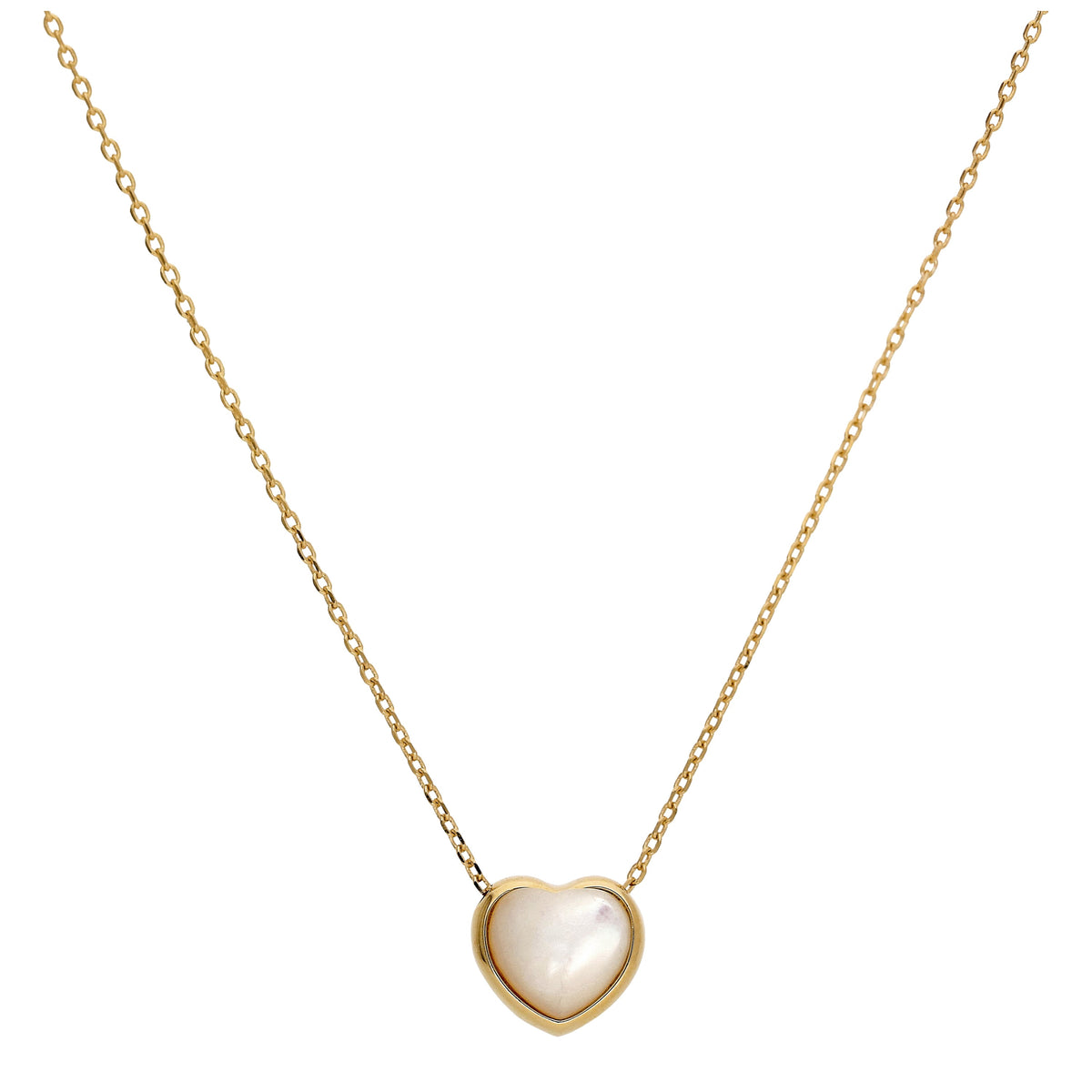 Collier cœur en argent sterling plaqué or et nacre