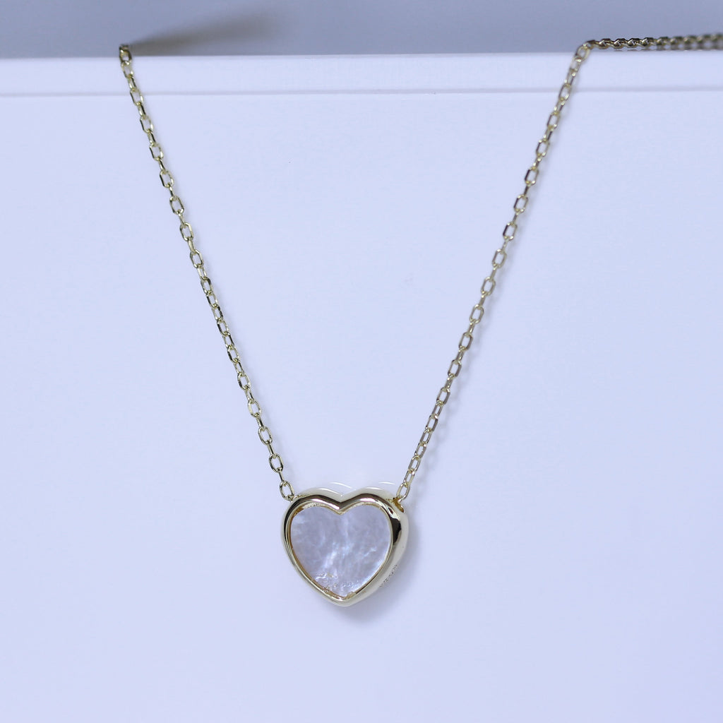 Collier cœur en argent sterling plaqué or et nacre