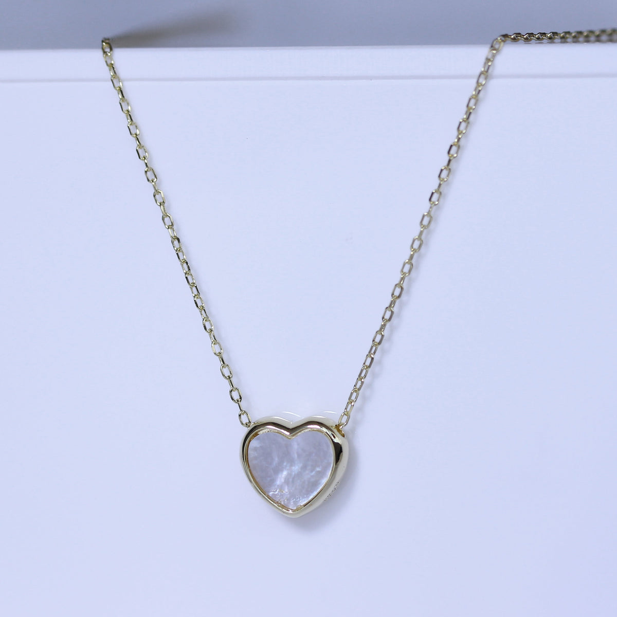 Collier cœur en argent sterling plaqué or et nacre