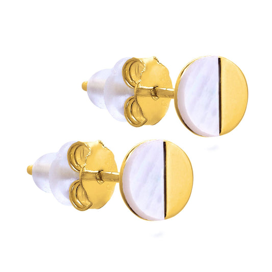 Boucles d'oreilles rondes en argent sterling plaqué or et nacre fendue