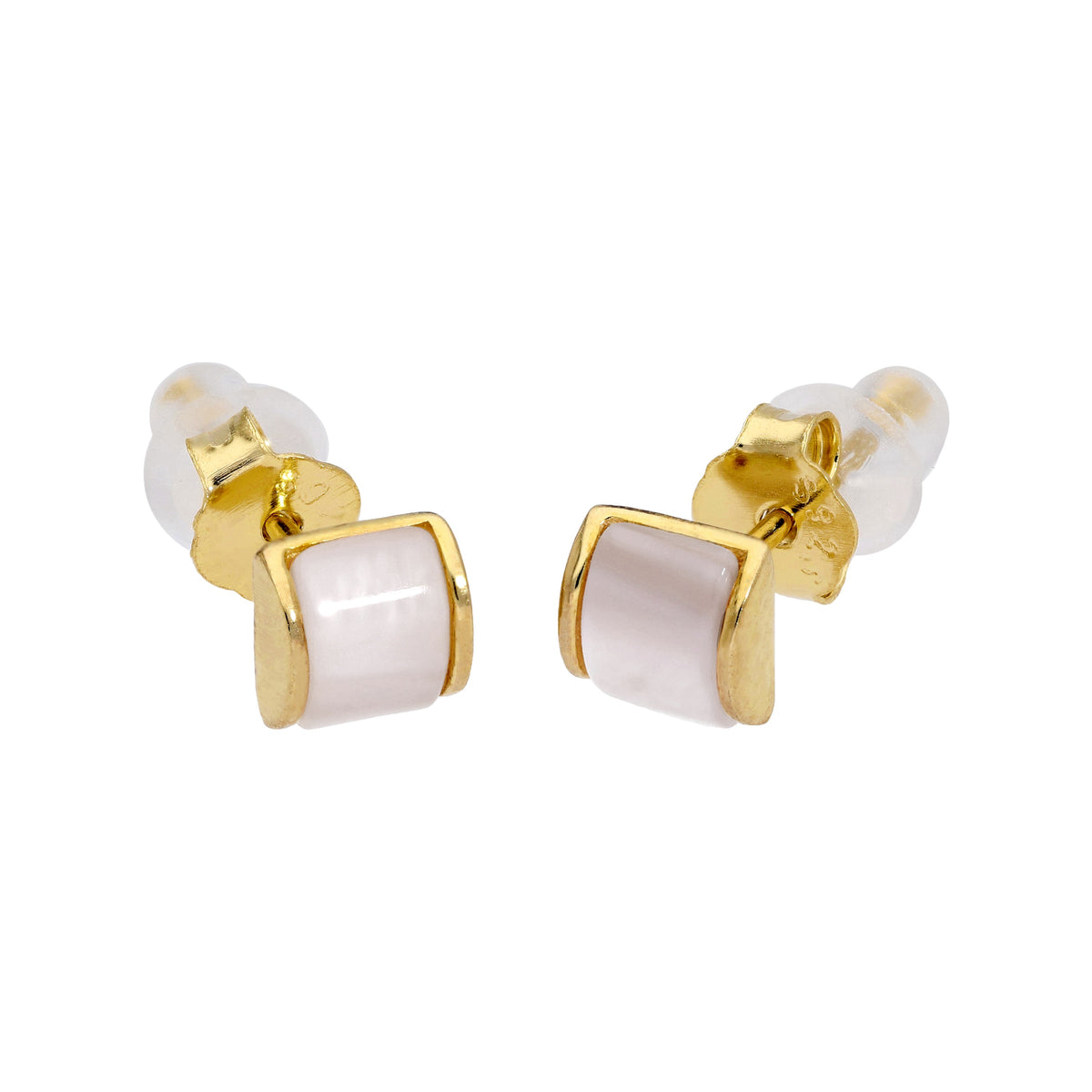 Boucles d'oreilles à tige en argent sterling plaqué or avec nacre bombée