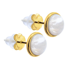 Boucles d'oreilles rondes en argent sterling plaqué or et nacre