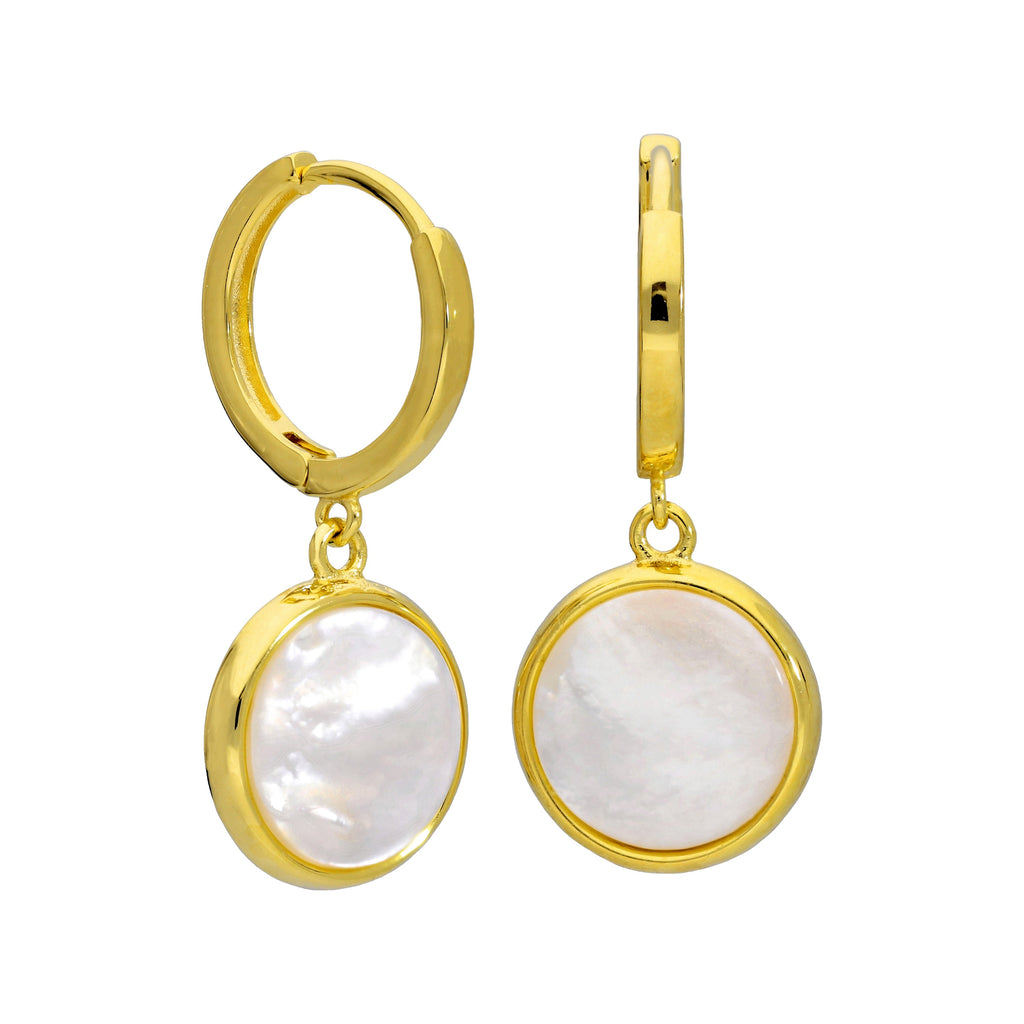Boucles d'oreilles créoles rondes en argent sterling plaqué or avec breloques en nacre