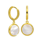 Boucles d'oreilles créoles rondes en argent sterling plaqué or avec breloques en nacre