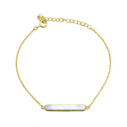 Bracelet réglable en argent sterling plaqué or avec barre en nacre