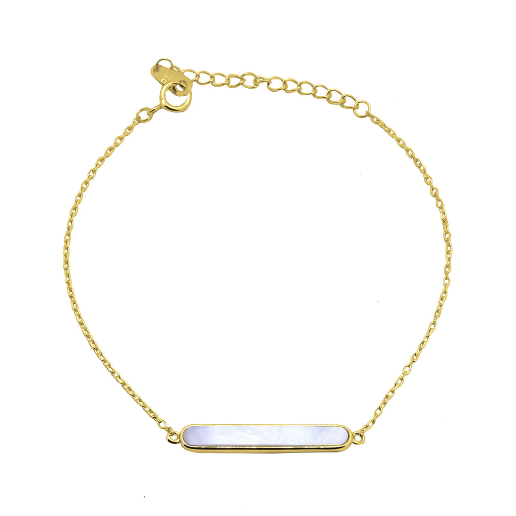 Bracelet réglable en argent sterling plaqué or avec barre en nacre