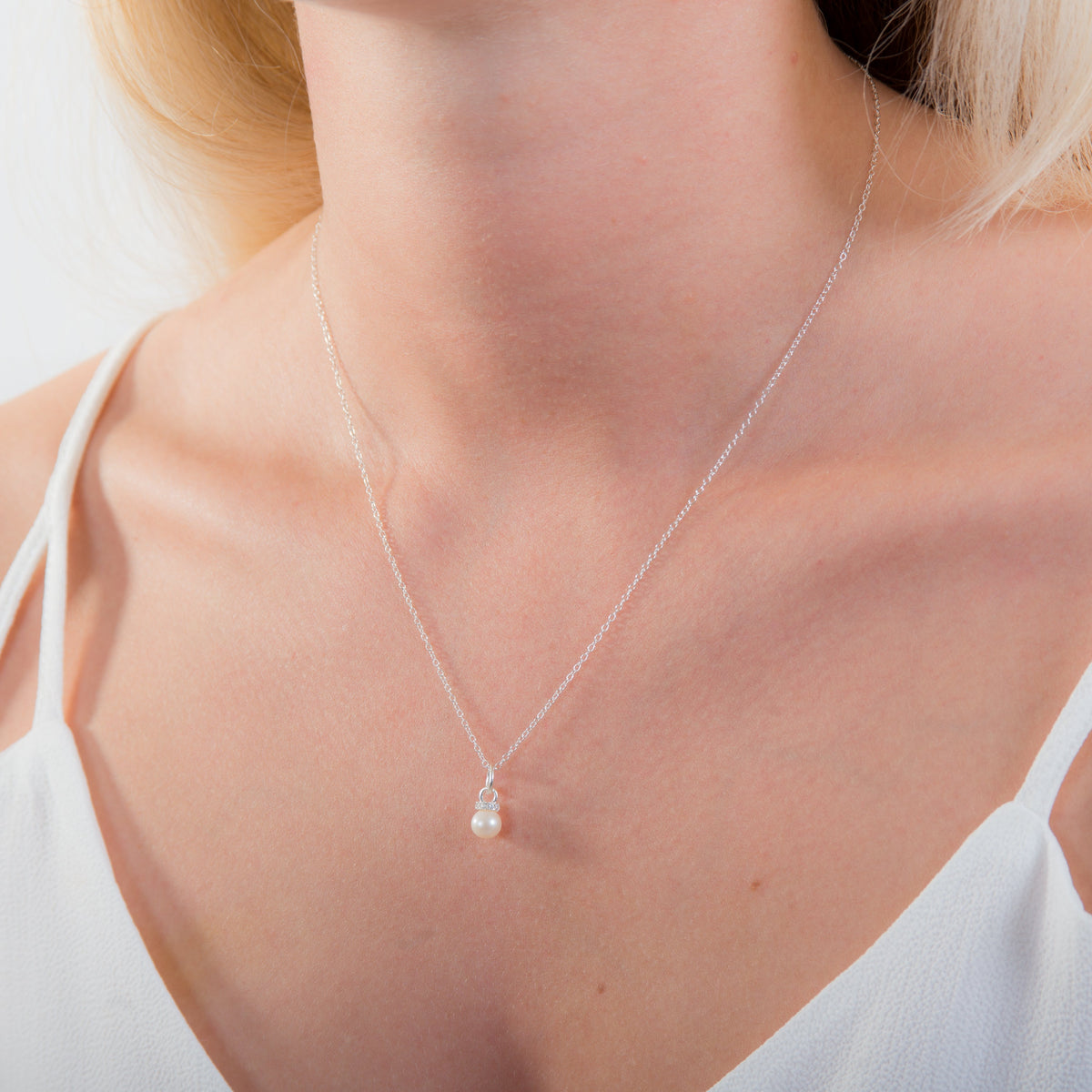 Collier en argent sterling avec zircones cubiques et perles - 35 à 81 cm
