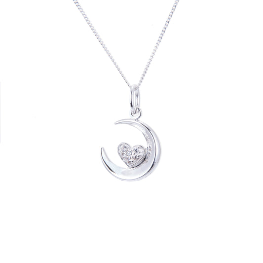 Collier croissant de lune et cœur en argent sterling et zircone cubique, 35 à 81 cm