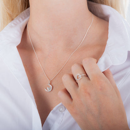 Collier croissant de lune et cœur en argent sterling et zircone cubique, 35 à 81 cm