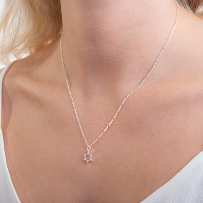 Collier étoile de David en argent sterling et cristal CZ de 14 à 32 pouces