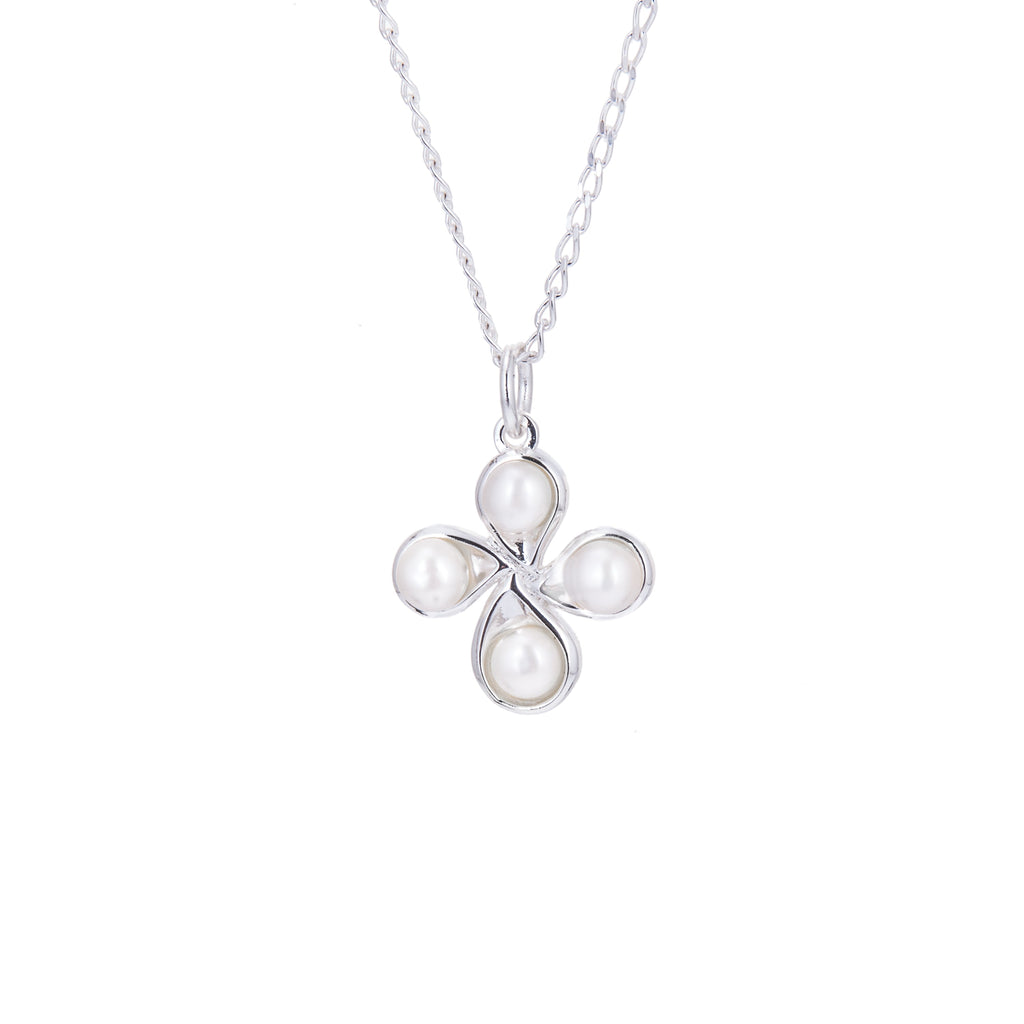 Collier trèfle à quatre feuilles en argent sterling et perles de 35 à 55 cm