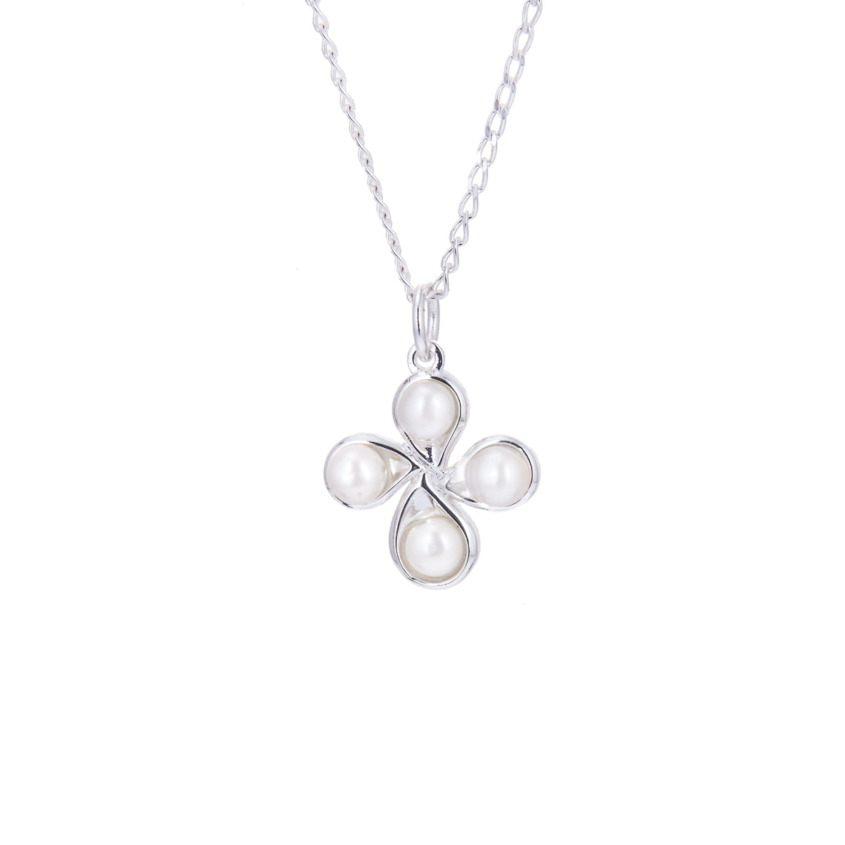 Collier trèfle à quatre feuilles en argent sterling et perles de 35 à 55 cm