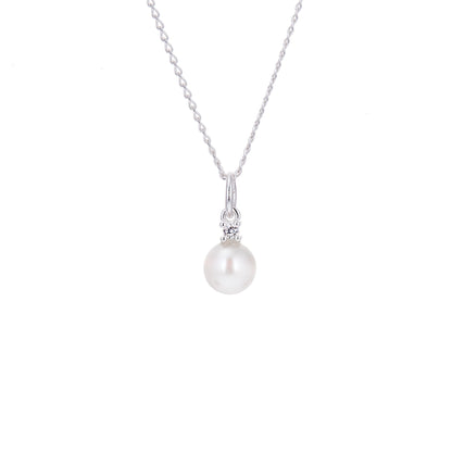 Collier en argent sterling avec zircones cubiques et perles de 6,5 mm, 35,5 à 55,9 cm