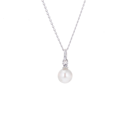 Collier en argent sterling avec zircones cubiques et perles de 6,5 mm, 35,5 à 55,9 cm