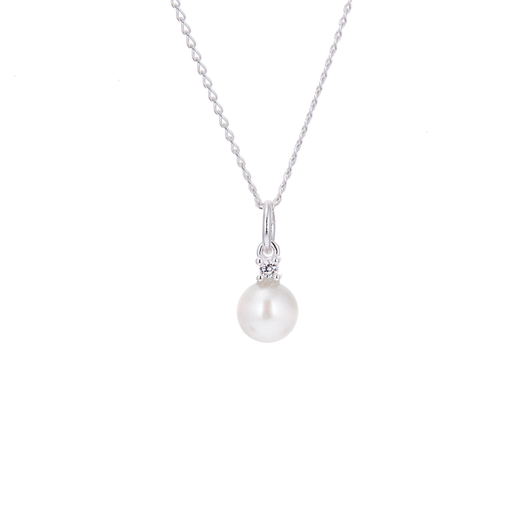 Collier en argent sterling avec zircones cubiques et perles de 6,5 mm, 35,5 à 55,9 cm
