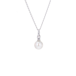 Collier en argent sterling avec zircones cubiques et perles de 6,5 mm, 35,5 à 55,9 cm