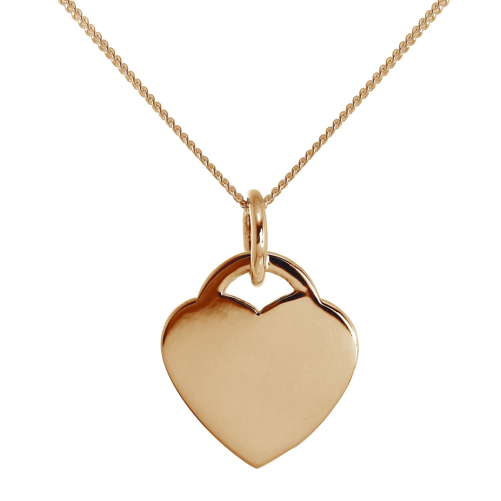 Grand collier cœur gravable en argent sterling plaqué or rose