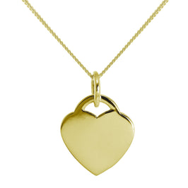 Collier en argent sterling plaqué or avec grand cœur gravable