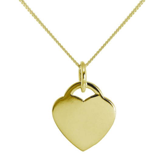 Collier en argent sterling plaqué or avec grand cœur gravable